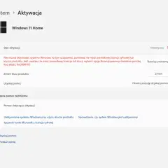 Stan aktywacji Windows 11 Home: Nieaktywne. Brak prawidłowej licencji lub klucza produktu. Możliwość rozwiązania problemów lub zmiany klucza.