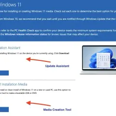 Strona pobierania Windows 11 z asystentem instalacji i narzędziem do tworzenia nośników.