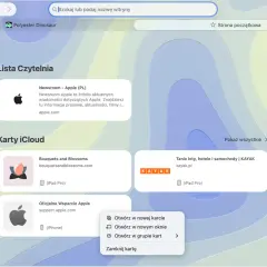 Safari pokazuje listę czytelni i karty iCloud. Aktualizacja Safari może przynieść nowe funkcje.