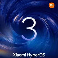 Xiaomi HyperOS: cyfra 3 na tle wirujących niebieskich linii.