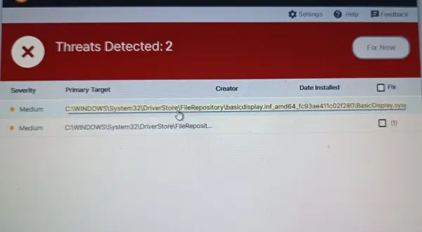 Norton Power Eraser wykrył 2 zagrożenia, w tym plik systemowy. Kliknij "Fix Now", aby je usunąć.