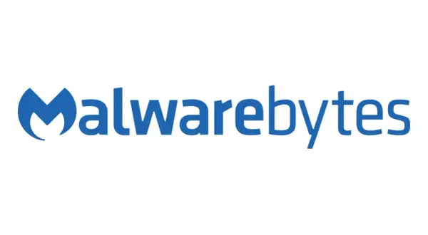Niebieskie logo Malwarebytes z charakterystycznym symbolem.