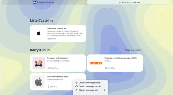 Safari pokazuje listę czytelni i karty iCloud. Aktualizacja Safari może przynieść nowe funkcje.