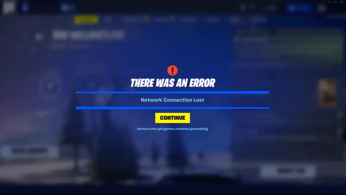 Błąd połączenia sieciowego w Fortnite. Aktualizacja gry przerwana. Kliknij "CONTINUE", aby spróbować ponownie.
