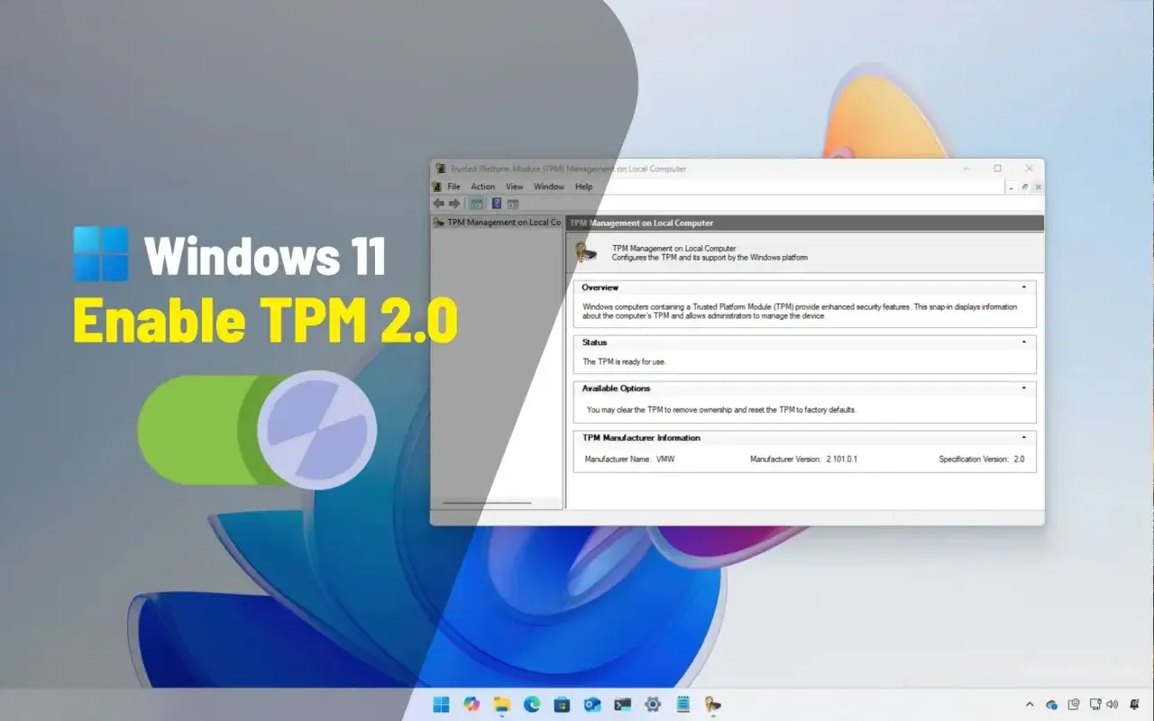 Instalacja Windows 11 bez TPM staje się prostsza. Widok menedżera TPM potwierdza gotowość modułu.