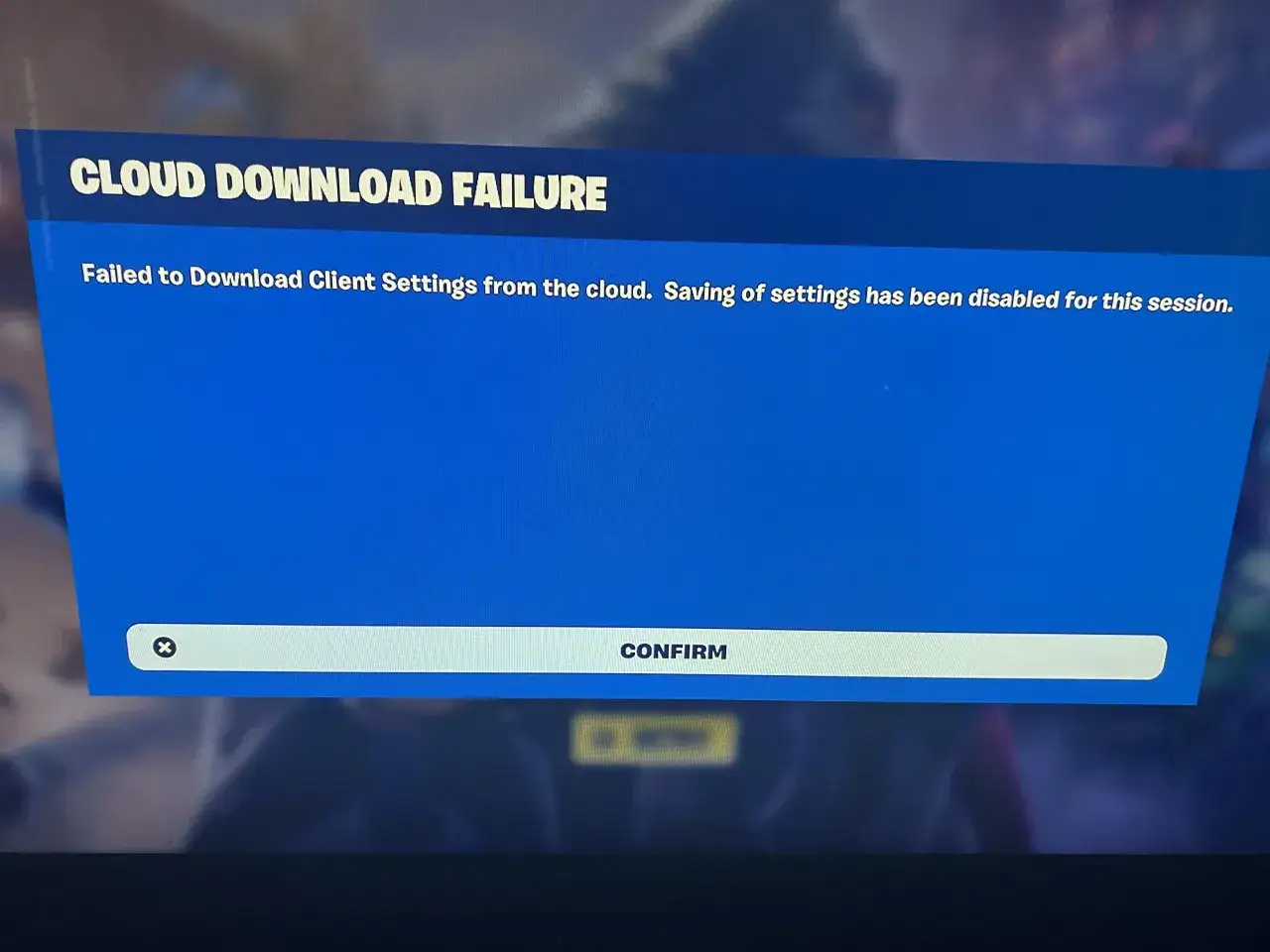 Błąd pobierania ustawień z chmury w Fortnite. Aktualizacja gry nie powiodła się, zapisywanie ustawień jest wyłączone.