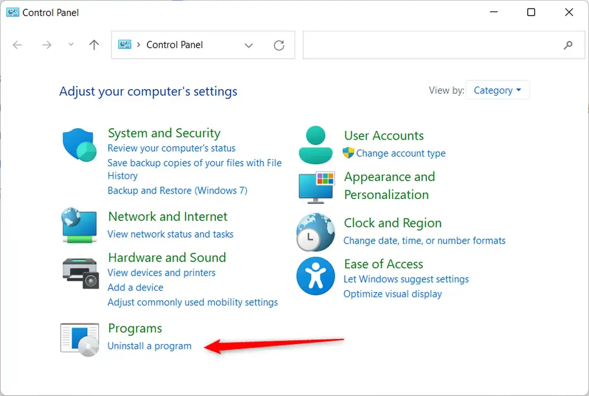 Panel Sterowania w Windows 11: kliknij 