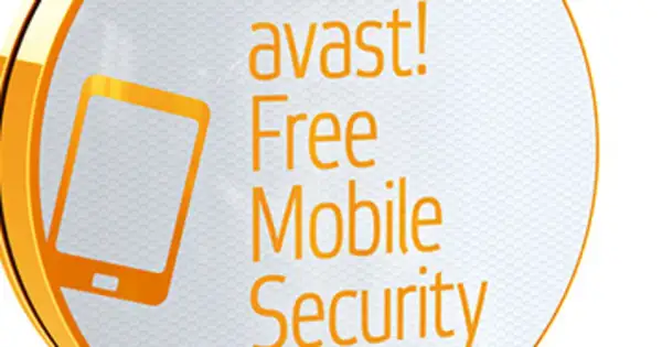 Pomarańczowy symbol telefonu i napis "avast! Free Mobile Security" na białym tle.